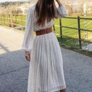 🌹NWOT🌹  Zara Polka Dot Pleated Tent Dress - Long Sleeve Ruffle Neck Midi